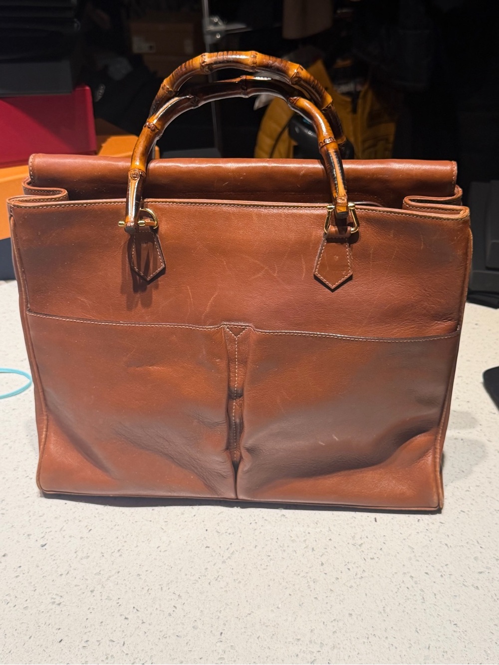 ❌SOLD❌ Gucci tan Leather bamboo Top-Handle tote